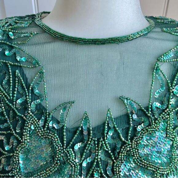 Scala Emerald Beaded Sequin Silk Formal Evening Gown Sz. Large - Picture 11 of 13